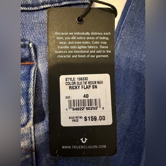 True Religion Ricky Men’s Blue Jeans NEW - Picture 4 of 4